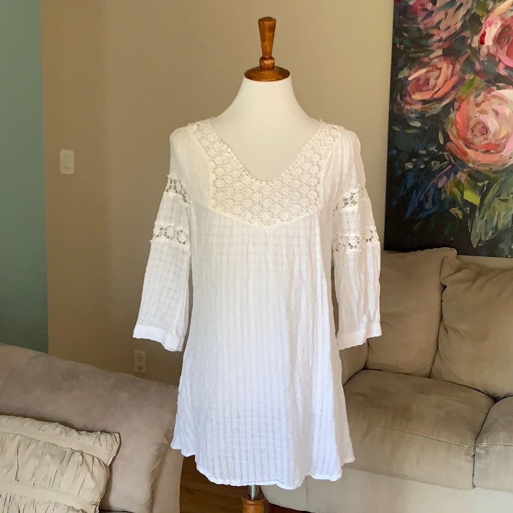 Maria Rerio 100% cotton white tunic crochet top